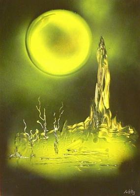 Fantasy World Paintings - Land Of Rituals - Spray Paint On Paperboard