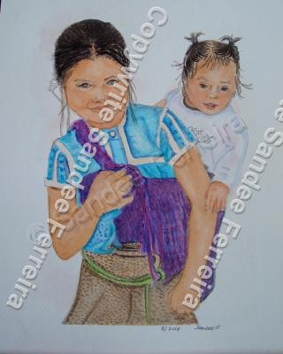 Mexican Traditional Art - Sisters - Watercolor