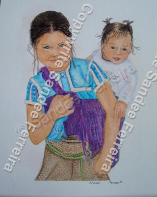 Mexican Traditional Art - Sisters - Watercolor