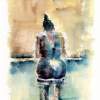Woman On A Barstool - Watercolour And Pencil Paintings - By Paul Taylor, Impressionist Painting Artist