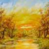 Sunset - Oil On Veneer Paintings - By Karola Kiss, Realism Painting Artist