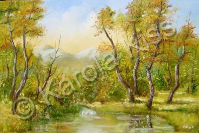 Landscape - Lakeside Forest - Oil On Veneer