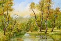 Landscape - Lakeside Forest - Oil On Veneer