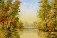 Autumn Afternoon - Oil On Veneer Paintings - By Karola Kiss, Realism Painting Artist