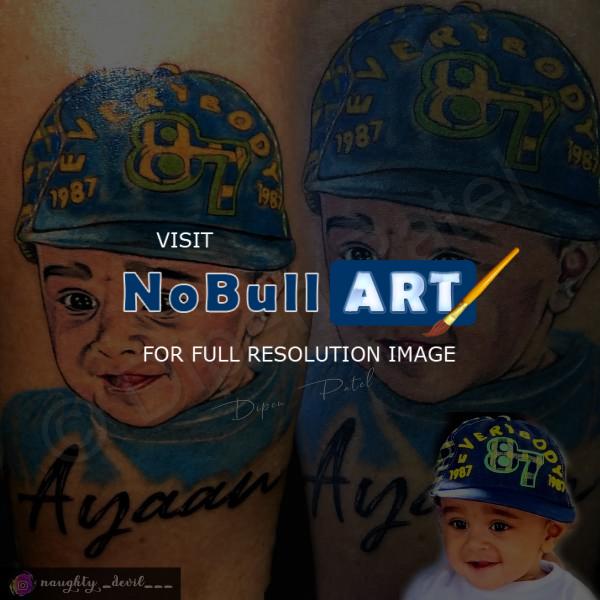 Portrait Tattoos - Colour Realistic Baby Portrait Tattoo - Permanent Tattoo