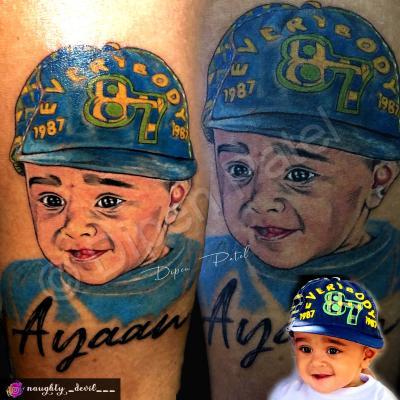 Portrait Tattoos - Colour Realistic Baby Portrait Tattoo - Permanent Tattoo