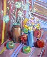 Flowers With Fruits And Thorns - Oil On Canvas Paintings - By Arthur Khachar, Still Life Painting Artist