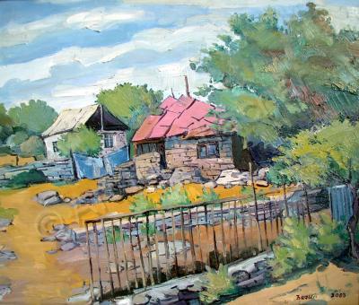 Village - House With Red Roof In Orgov Village - Oil On Canvas