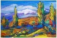 View Of Aragats - Acrylic On Canvas Paintings - By Arthur Khachar, Impressionism Painting Artist