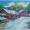 Houses In Byurakan Village - Acrylic On Canvas Paintings - By Arthur Khachar, Impressionism Painting Artist