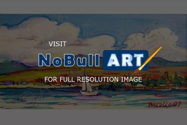 Landscape - Boat On Lake Sevan - Acrylic On Canvas