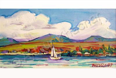 Landscape - Boat On Lake Sevan - Acrylic On Canvas