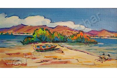 Landscape - Swimmers On Lake Sevan - Acrylic On Canvas