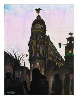 Gran Via - Watercolor On Paper Paintings - By Miguel Vieira, Expressionism Painting Artist
