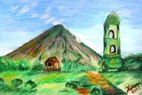 Mayon Volcano - Oil Pastel Paintings - By Kenneth Villamin, Impressionism Painting Artist