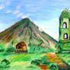 Mayon Volcano - Oil Pastel Paintings - By Kenneth Villamin, Impressionism Painting Artist
