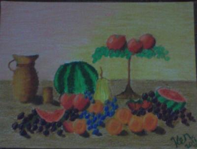 Oil Pastels - Fruit Table - Oil Pastel