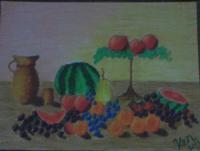 Fruit Table - Oil Pastel Paintings - By Kenneth Villamin, Impressionism Painting Artist