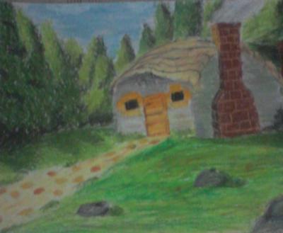 Oil Pastels - House In The Woods - Oil Pastel