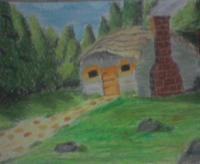 House In The Woods - Oil Pastel Paintings - By Kenneth Villamin, Impressionism Painting Artist