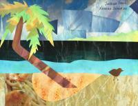 Leaning Palm - Collage Mixed Media - By Angela Nhu, Whimsical Mixed Media Artist