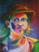 Self Portrait With Hat - Oil On Masonite Paintings - By Angela Nhu, Whimsical Painting Artist