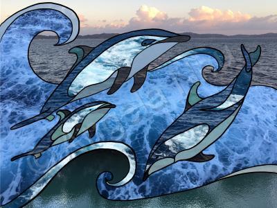 Travel - Caribean Dolphins - Digital Drawing  Photo Collage