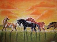 March Into Sunrise - Pastel Drawings - By Risa Kent, Equine Drawing Artist