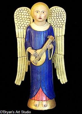 Figurative Sculpture - Singing Angel Playing A Lute - Ceramic