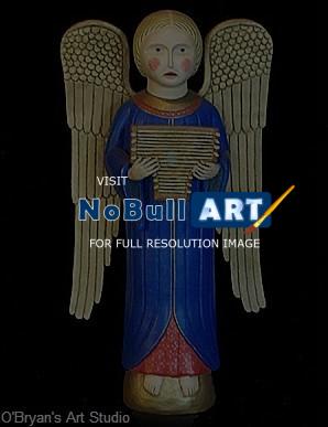Figurative Sculpture - Singing Angel Playing A Psalter - Ceramic