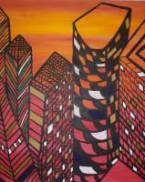 Sf City Scape - Acrylics Paintings - By Carmen Bowen-Bush, Abstract Painting Artist