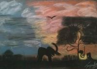 Peaceful Night - Pastel Colors Drawings - By Tonya Atkins, African Drawing Drawing Artist