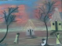 Village - Pastel Colors Drawings - By Tonya Atkins, African Drawing Drawing Artist
