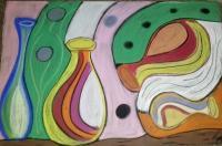 Colorful Jugs - Pastel Colors Drawings - By Tonya Atkins, Abstract Drawing Artist