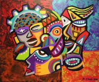 Carnaval De Barranquilla - Acrylic On Canvas Paintings - By Magdalena Giesek, Primitiviest Painting Artist