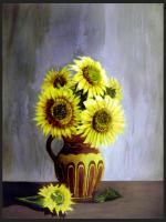 Sunflower Arrangement - Acrylic Paintings - By Ismail Alaoui, Impressionism Painting Artist