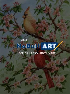 Wildlife - Cardinals In Spring - Watercolor