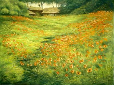 Landscape - Field Of Poppies - Pastel