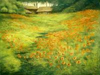 Landscape - Field Of Poppies - Pastel