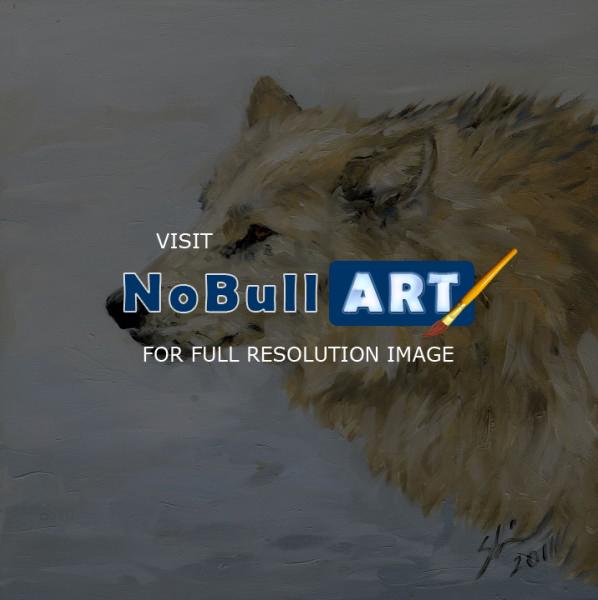 Wildlife - White Wolf In Profile - Oil