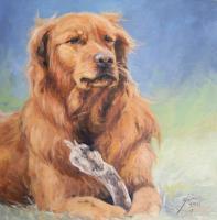 Hamish With Stick - Oil Paintings - By Sharin Barber, Realism Painting Artist