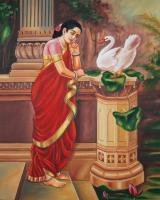 Hamsa Damayanthi - Oil On Canvas Paintings - By Ragunath Venkatraman, Realism Painting Artist