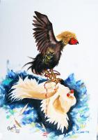 Cock Fighting - Oil On Canvas Paintings - By Ragunath Venkatraman, Realism Painting Artist