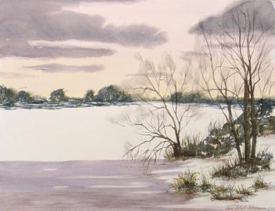 Watercolor Paintings - Winter Landscape 02 - Watercolor