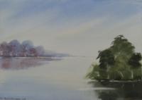 Watercolor Paintings - Lakeside Landscape 13 - Watercolor