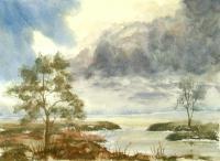 Watercolor Paintings - Landscape Near The Lakeside - Watercolor