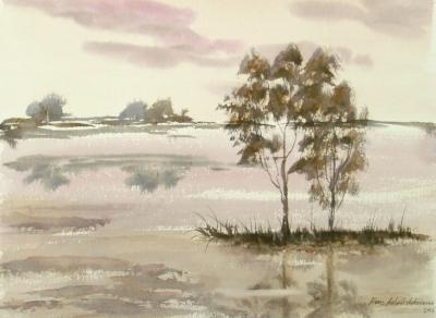 Watercolor Paintings - Flooded Landscape - Watercolor