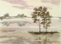 Flooded Landscape - Watercolor Paintings - By Hans Aabeck-Ackermann, Impressionist Painting Artist