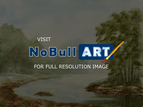 Watercolor Paintings - River Bend Landscape - Watercolor