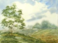 Green Springtime Landscape - Watercolor Paintings - By Hans Aabeck-Ackermann, Impressionist Painting Artist